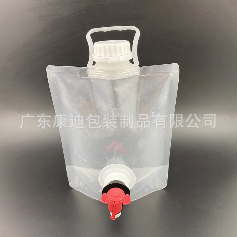 3L Food-Grade Laminated Sock-Shaped Wine Valve Pouch, 1L–5L with Top Hanging Clip and Side Spout for Liquid Food