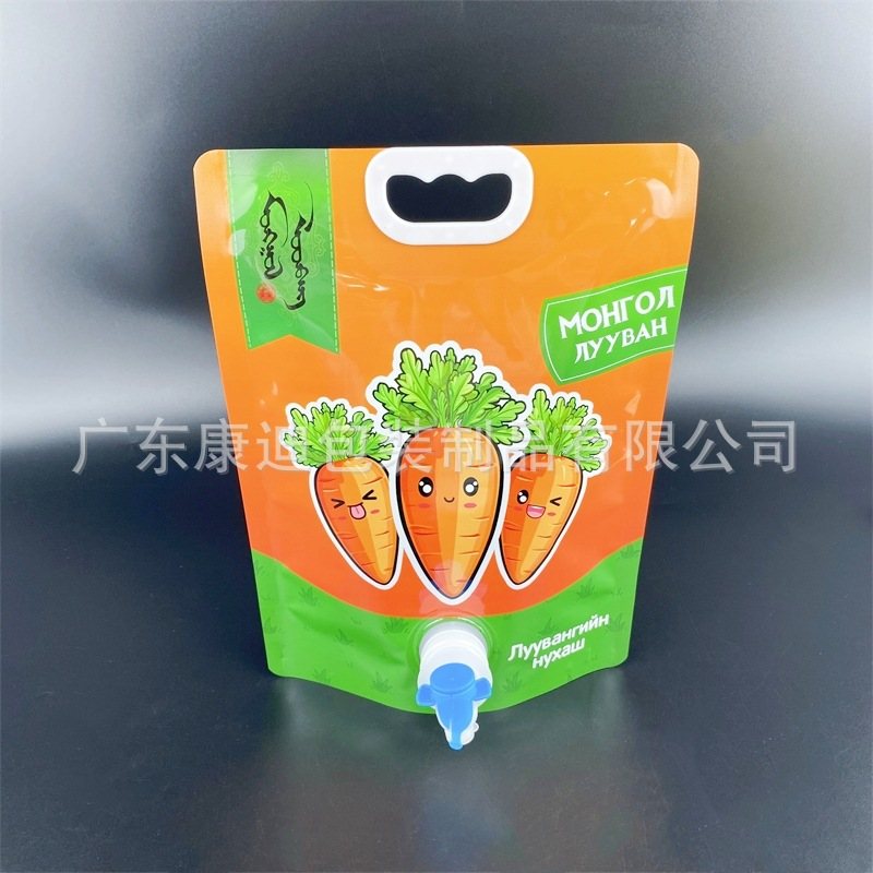 Beverage Bag-in-Box Packaging: 100ml–5L Food-Grade Laminate Reusable Handheld Tap Valve Pouch with Carry Handle & Custom 1–8 Colour Gravure Print