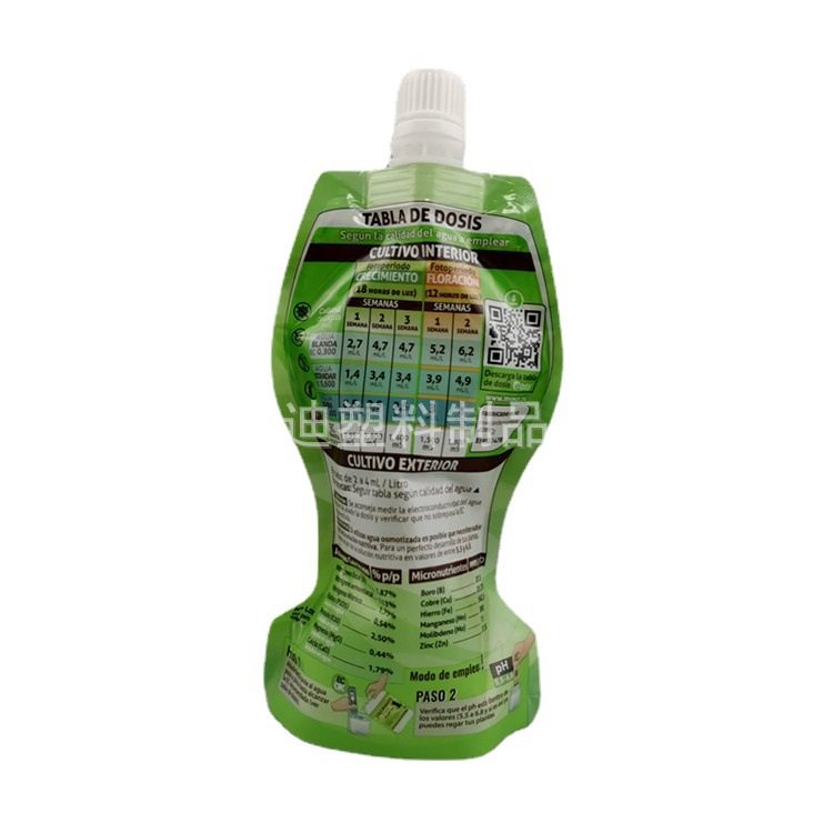 Custom Double Stand-Up Screw-Cap Spout Pouch for Liquid — Small-Volume Dosing, White-Base Laminated Full-Front-Panel Packaging for Fertilisers, Cleaners & Nutrient Solutions
