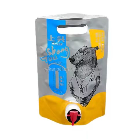 PET/PE Two-Layer Liquid Pouch Bags: Custom-Capacity Fruit Juice Stand-Up Pouch with Folded Bottom Gusset for Ambient or Chilled Display