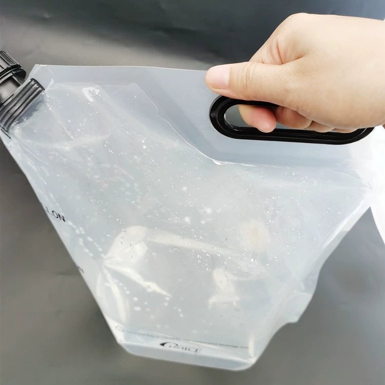 Liquid Packaging: PET/PE Two-Layer Laminated Drinking Water Stand-Up Pouch with Folded Gusset for Shelf Display and Transport Stacking