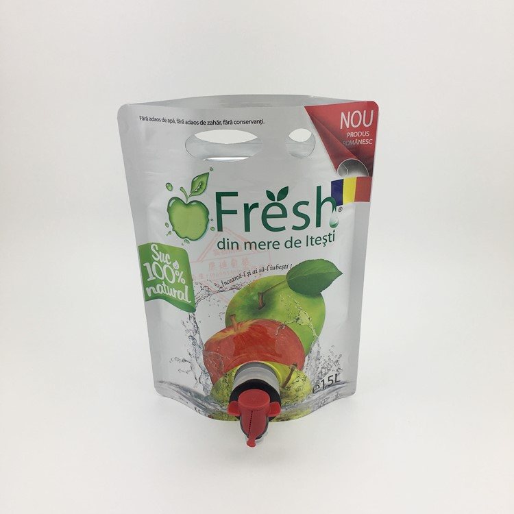 PET+AL+PE Pure-Foil BIB Valve Pouch for Rosa Roxburghii Juice, High-Barrier One-Way Venting, Customizable Lamination, Capacity and Artwork